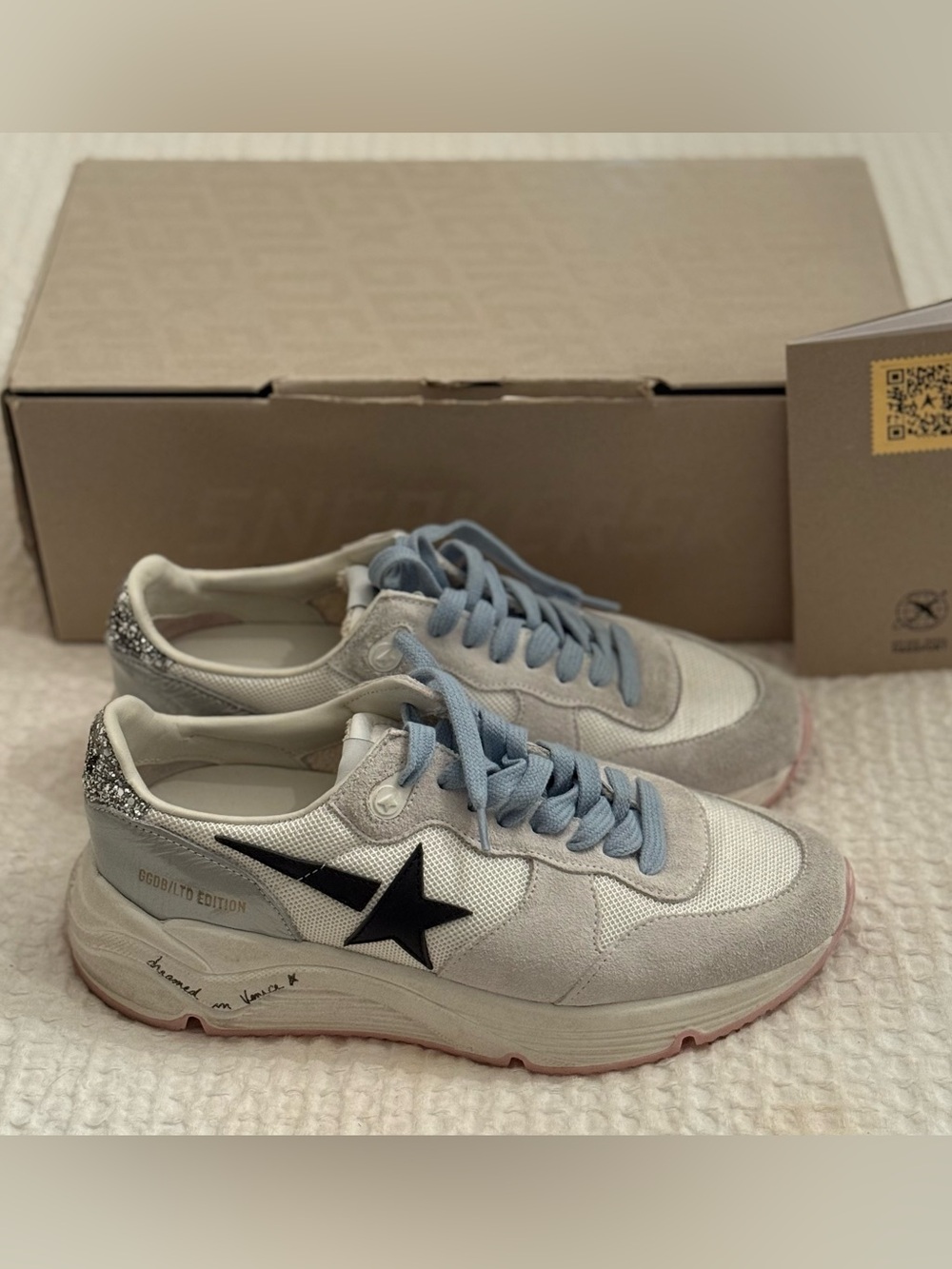 Golden Goose White Sneakers with Light Blue Laces